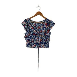 Kitschy Floral Hippie Groovy Retro Front-Tie Maximalist Adjustable Ruched Blouse